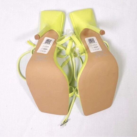 NWOT TOPSHOP Evie Square Toe Heeled Sandals Strappy Mid Neon Yellow - Picture 4 of 4